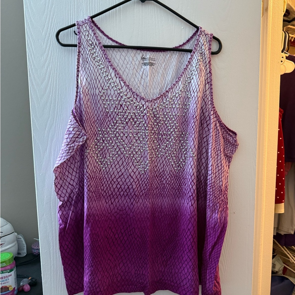 Lane Bryant Relaxed Sleeveless Purple and White Tank Top size 26/28